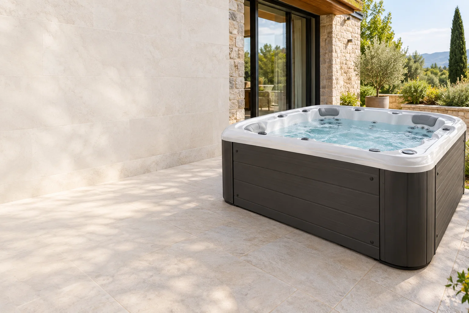 Иллюстрация ИИ: акриловый SPA на террасе